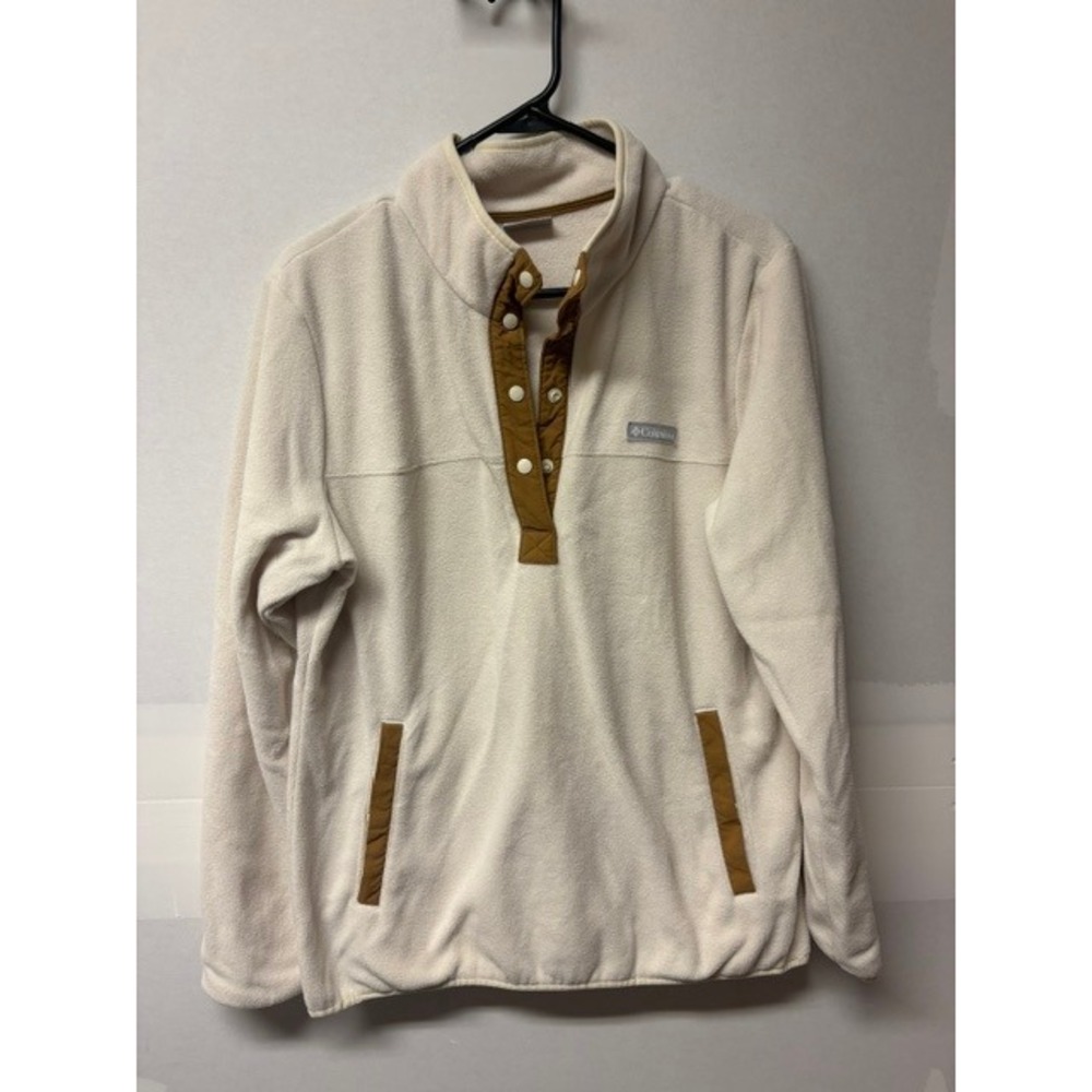 Columbia Benton Springs Fleece Pullover Cream Tan Snap Neck Womens Large